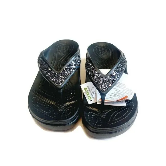 CROCS Sloane Glitter Wedge Flip Flops Womens Size 7 Lightweight Slip On Sandals
