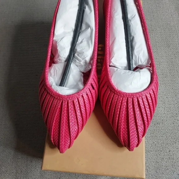 Cult Gaia Leena Leather Raffia Pink Flats Pointed Toe Size 8 and 10
