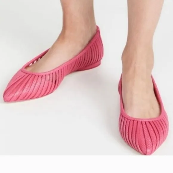 Cult Gaia Leena Leather Raffia Pink Flats Pointed Toe Size 8 and 10