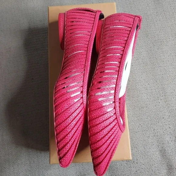 Cult Gaia Leena Leather Raffia Pink Flats Pointed Toe Size 8 and 10