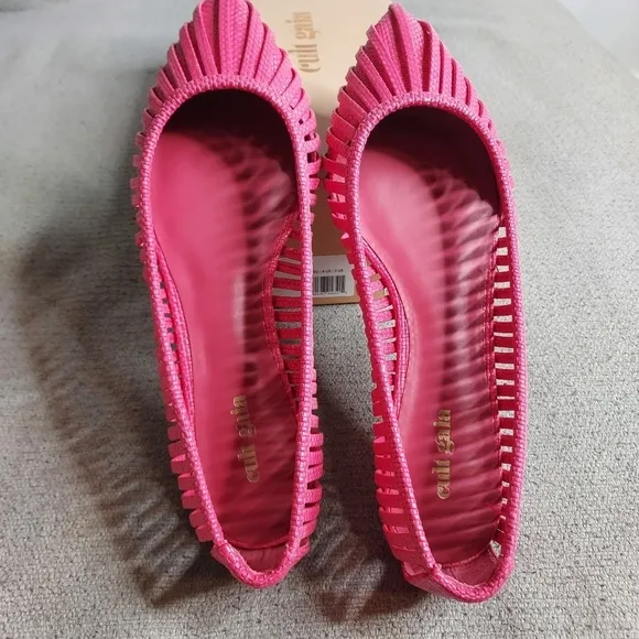 Cult Gaia Leena Leather Raffia Pink Flats Pointed Toe Size 8 and 10