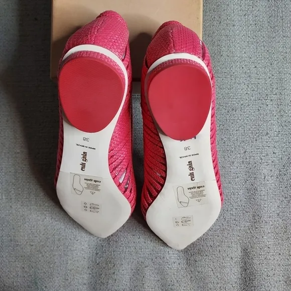 Cult Gaia Leena Leather Raffia Pink Flats Pointed Toe Size 8 and 10