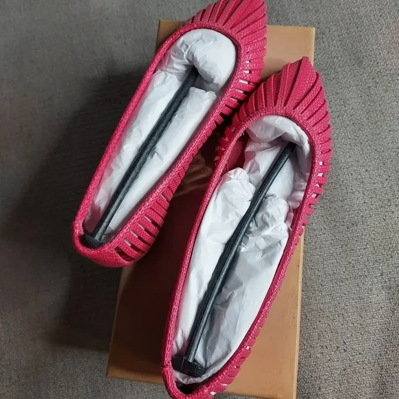 Cult Gaia Leena Leather Raffia Pink Flats Pointed Toe Size 8 and 10