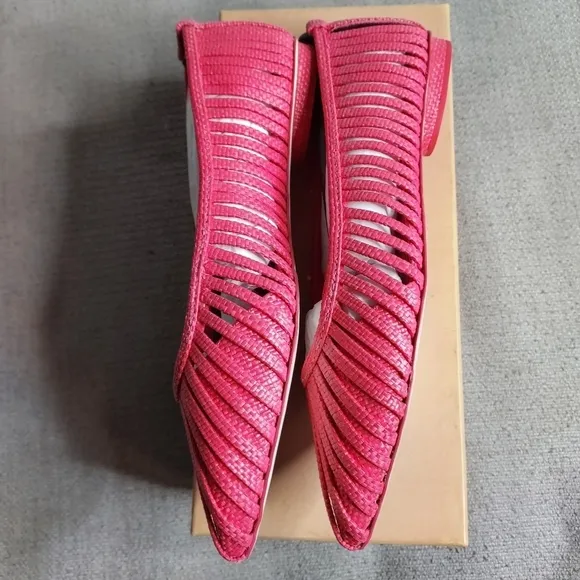 Cult Gaia Leena Leather Raffia Pink Flats Pointed Toe Size 8 and 10