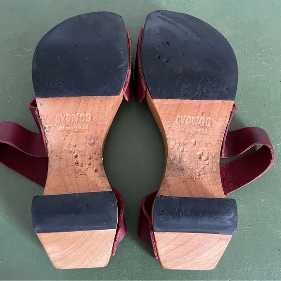 CYDWOQ REVOLT Wood Soled Sandals with Veg Dyed Red Leather Straps *USA Made*