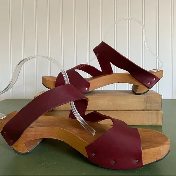 CYDWOQ REVOLT Wood Soled Sandals with Veg Dyed Red Leather Straps *USA Made*