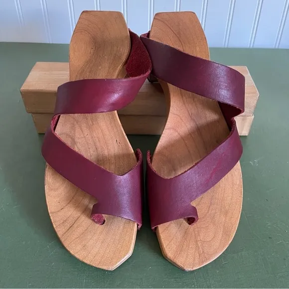 CYDWOQ REVOLT Wood Soled Sandals with Veg Dyed Red Leather Straps *USA Made*