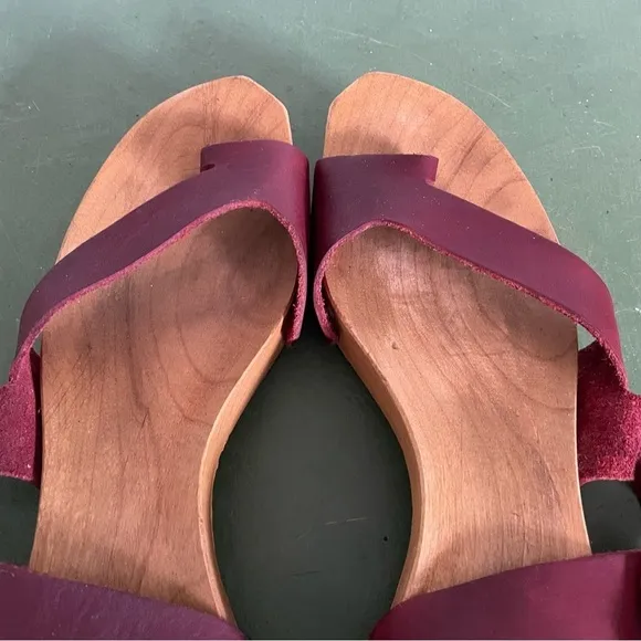 CYDWOQ REVOLT Wood Soled Sandals with Veg Dyed Red Leather Straps *USA Made*