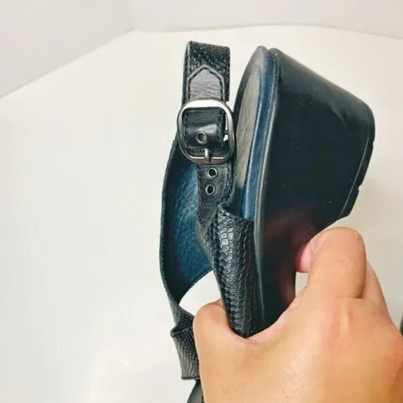 Dansko Jacinda Black Leather Snakeskin Wedge Strappy Sandals