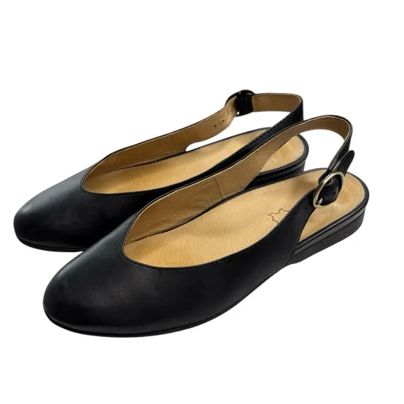 Dansko Lea Black Leather Slingback Flats Shoe Size 38 US 7.5 / 8 Classic Preppy