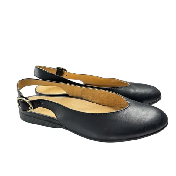 Dansko Lea Black Leather Slingback Flats Shoe Size 38 US 7.5 / 8 Classic Preppy