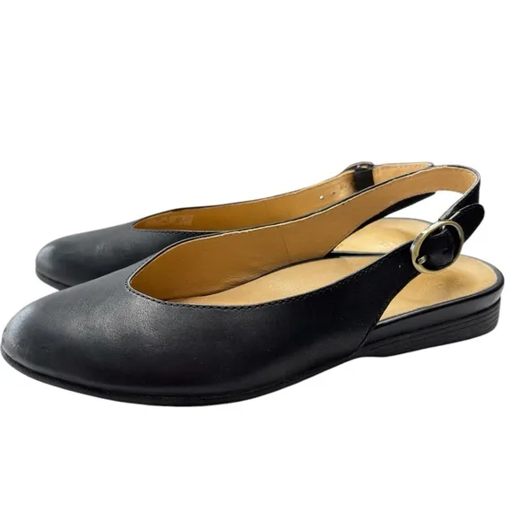 Dansko Lea Black Leather Slingback Flats Shoe Size 38 US 7.5 / 8 Classic Preppy