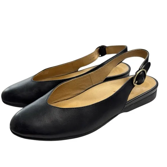 Dansko Lea Black Leather Slingback Flats Shoe Size 38 US 7.5 / 8 Classic Preppy