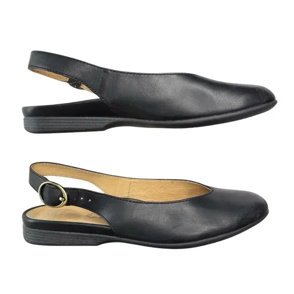Dansko Lea Black Leather Slingback Flats Shoe Size 38 US 7.5 / 8 Classic Preppy