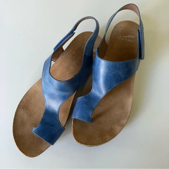 Dansko Reece sandal women sz 40 blue leather upper comfort shoe Velcro closure