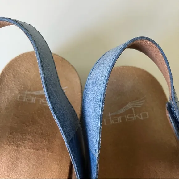 Dansko Reece sandal women sz 40 blue leather upper comfort shoe Velcro closure