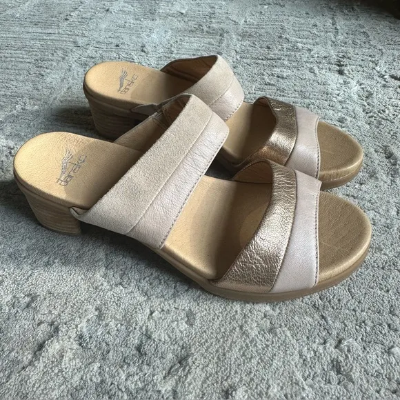 Dansko Theresa LeatherSuede Sandals Women's Size 38 New Blush Pink Rose Gold