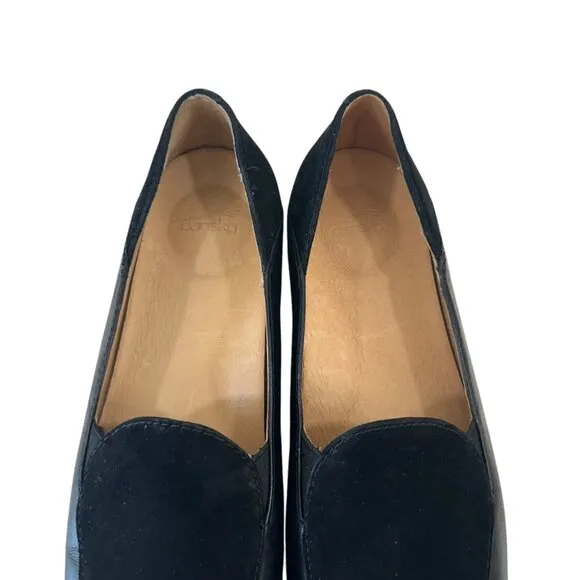 Dansko Womens Black Leather &amp; Suede Loafers Size 37 Comfortable Slip-On Shoes