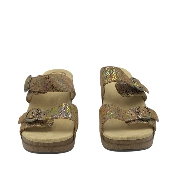 Dansko Women's Iridescent Tan Wedge Slide Sandals NWOB EU 42/11.5