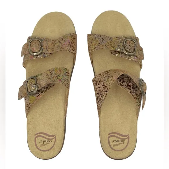 Dansko Women's Iridescent Tan Wedge Slide Sandals NWOB EU 42/11.5
