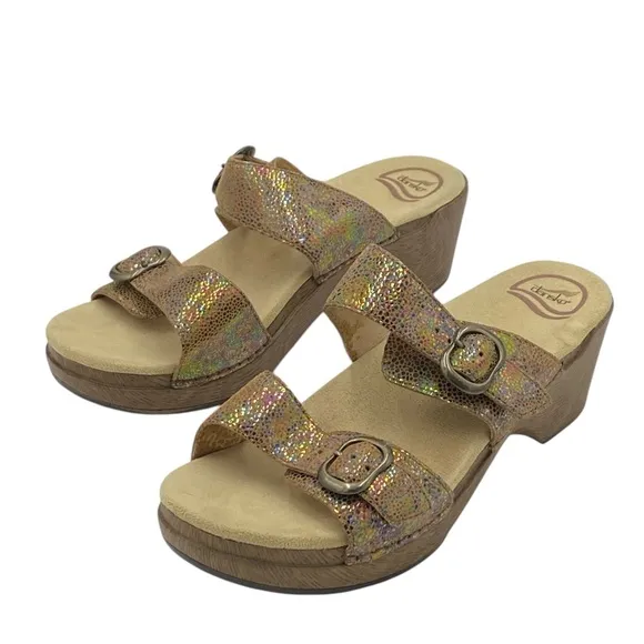 Dansko Women's Iridescent Tan Wedge Slide Sandals NWOB EU 42/11.5