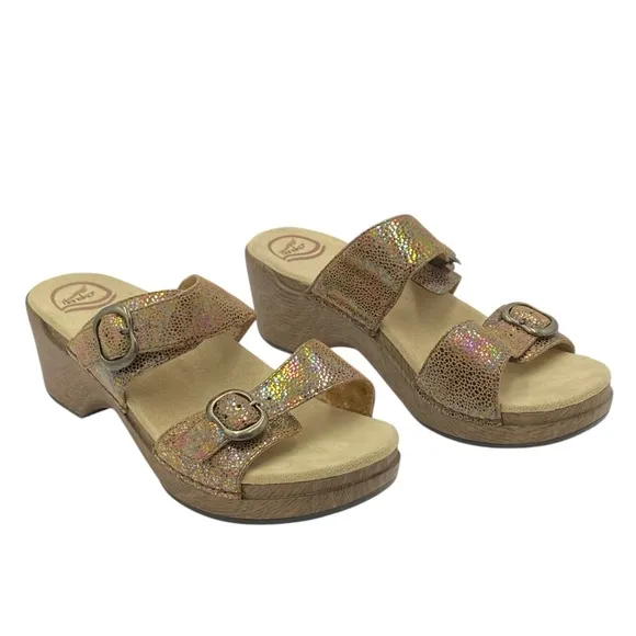 Dansko Women's Iridescent Tan Wedge Slide Sandals NWOB EU 42/11.5