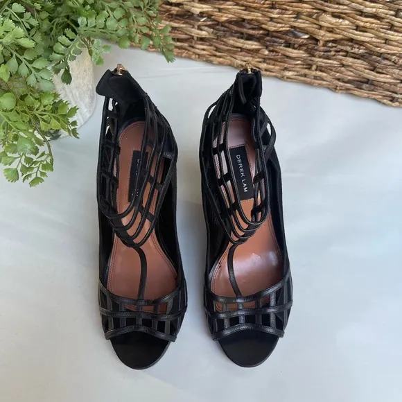 DEREK LAM Wedge Sandal black suede and leather size 7.5