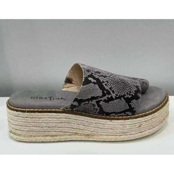 Diba True Demi Chase Snake Print Gray Wedge Sandal Espadrille New In Box Size 8