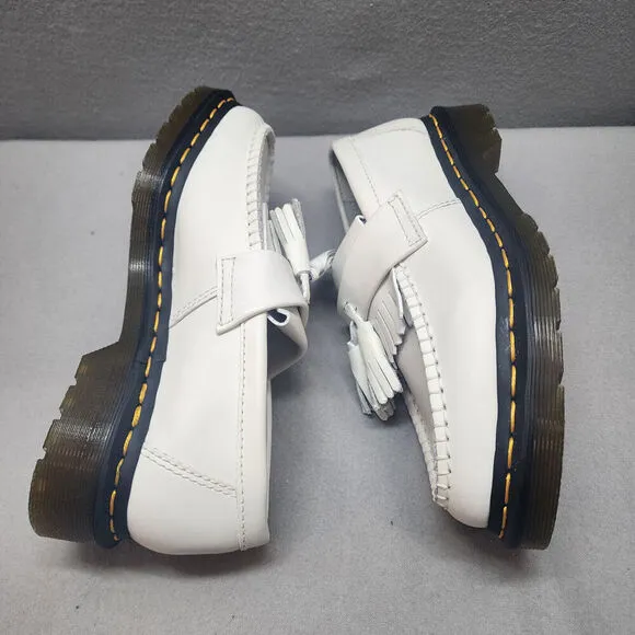 DOC MARTEN ADRIAN YELLOW STITCH WHITE LEATHER TASSEL LOAFERS SIZE M 5 W 6 NWOB