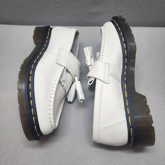 DOC MARTEN ADRIAN YELLOW STITCH WHITE LEATHER TASSEL LOAFERS SIZE M 5 W 6 NWOB