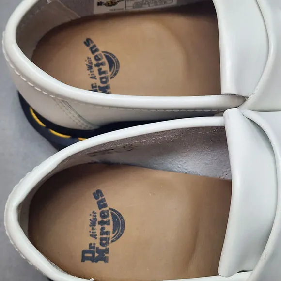 DOC MARTEN ADRIAN YELLOW STITCH WHITE LEATHER TASSEL LOAFERS SIZE M 5 W 6 NWOB