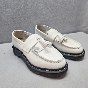 DOC MARTEN ADRIAN YELLOW STITCH WHITE LEATHER TASSEL LOAFERS SIZE M 5 W 6 NWOB