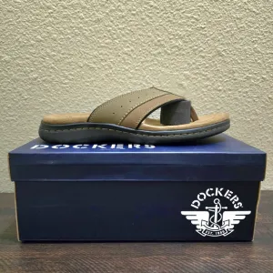 Dockers Mens Laguna Memory Foam Dark Tan Flip Flop Sandals NWT Size 12