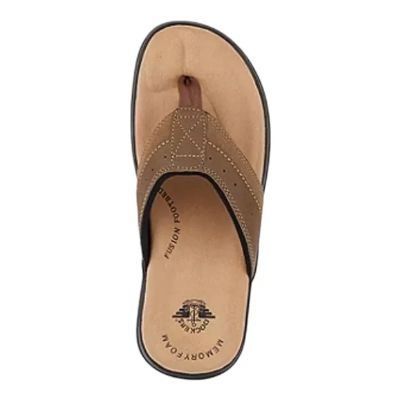 Dockers Mens Laguna Memory Foam Dark Tan Flip Flop Sandals NWT Size 12