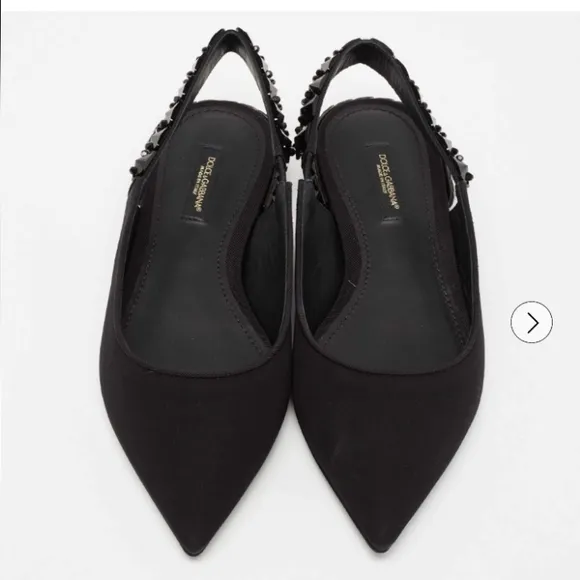 Dolce &amp; Gabbana Black Flats Slingback Charmeuse Shoes