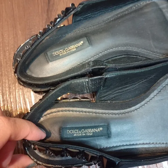 Dolce &amp; Gabbana Black Flats Slingback Charmeuse Shoes