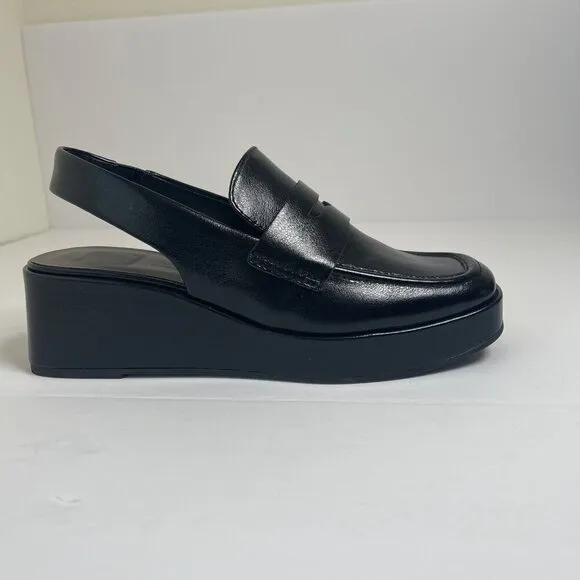 Dolce Vita Nada Womens Black Leather Platform Slingback Loafers Size 6.5