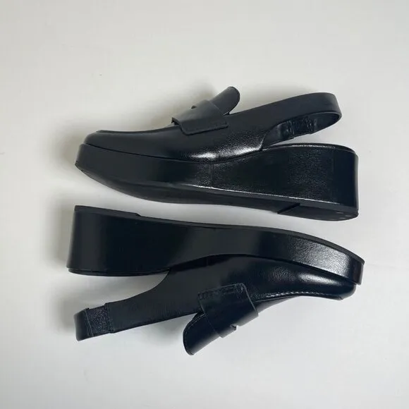 Dolce Vita Nada Womens Black Leather Platform Slingback Loafers Size 6.5