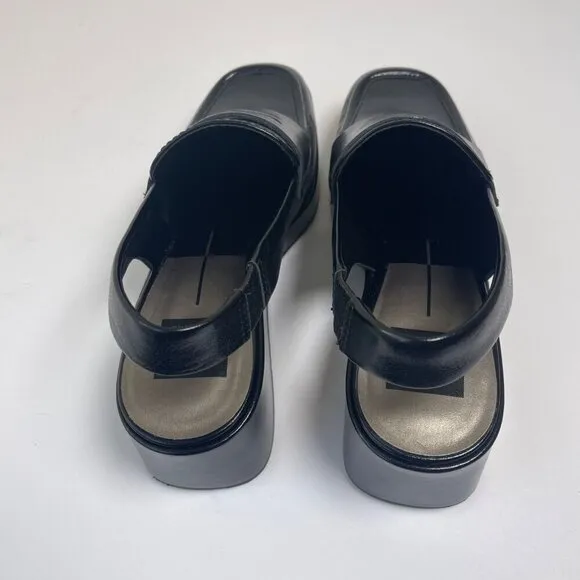 Dolce Vita Nada Womens Black Leather Platform Slingback Loafers Size 6.5