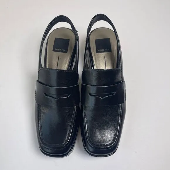 Dolce Vita Nada Womens Black Leather Platform Slingback Loafers Size 6.5