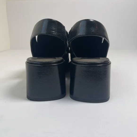 Dolce Vita Nada Womens Black Leather Platform Slingback Loafers Size 6.5