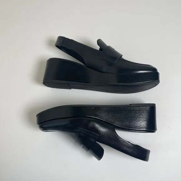 Dolce Vita Nada Womens Black Leather Platform Slingback Loafers Size 6.5