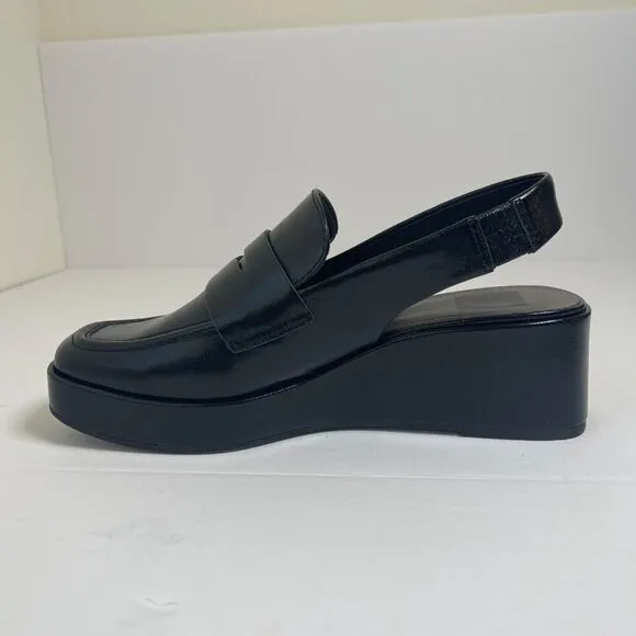 Dolce Vita Nada Womens Black Leather Platform Slingback Loafers Size 6.5