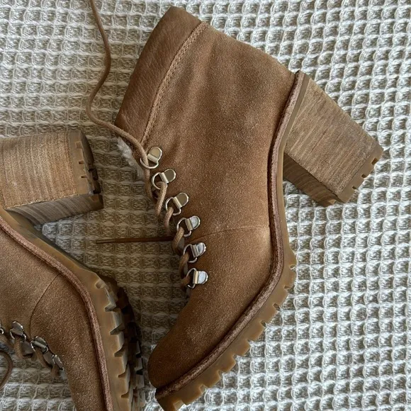 Dolce Vita Post Faux Shearling-Trim Suede Booties