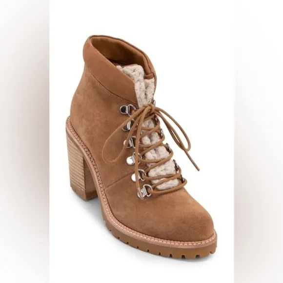 Dolce Vita Post Faux Shearling-Trim Suede Booties