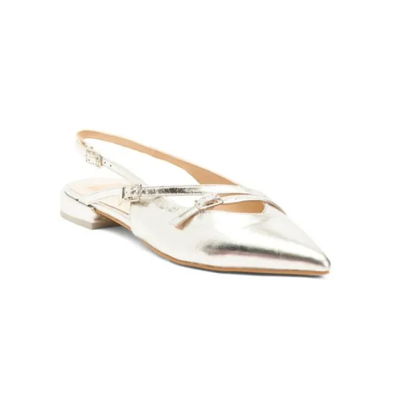DOLCE VITA Silver Leather Pamla Slingback Flats