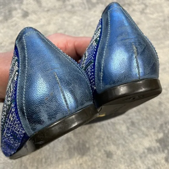 Donald J Pliner Aryn Beaded Aztec Loafer Slip On Flats Career Office Blue Sz 6