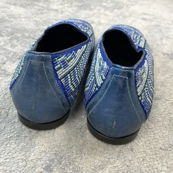 Donald J Pliner Aryn Beaded Aztec Loafer Slip On Flats Career Office Blue Sz 6