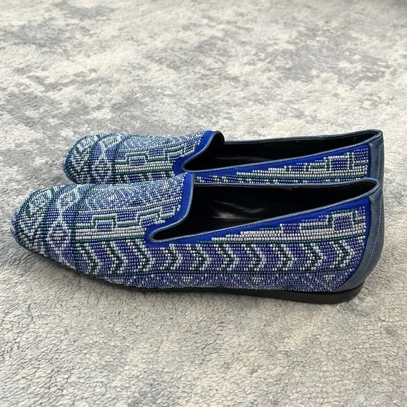 Donald J Pliner Aryn Beaded Aztec Loafer Slip On Flats Career Office Blue Sz 6