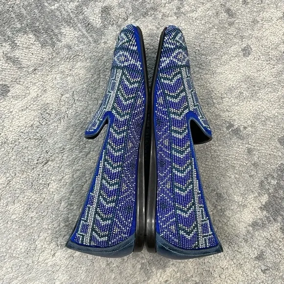 Donald J Pliner Aryn Beaded Aztec Loafer Slip On Flats Career Office Blue Sz 6